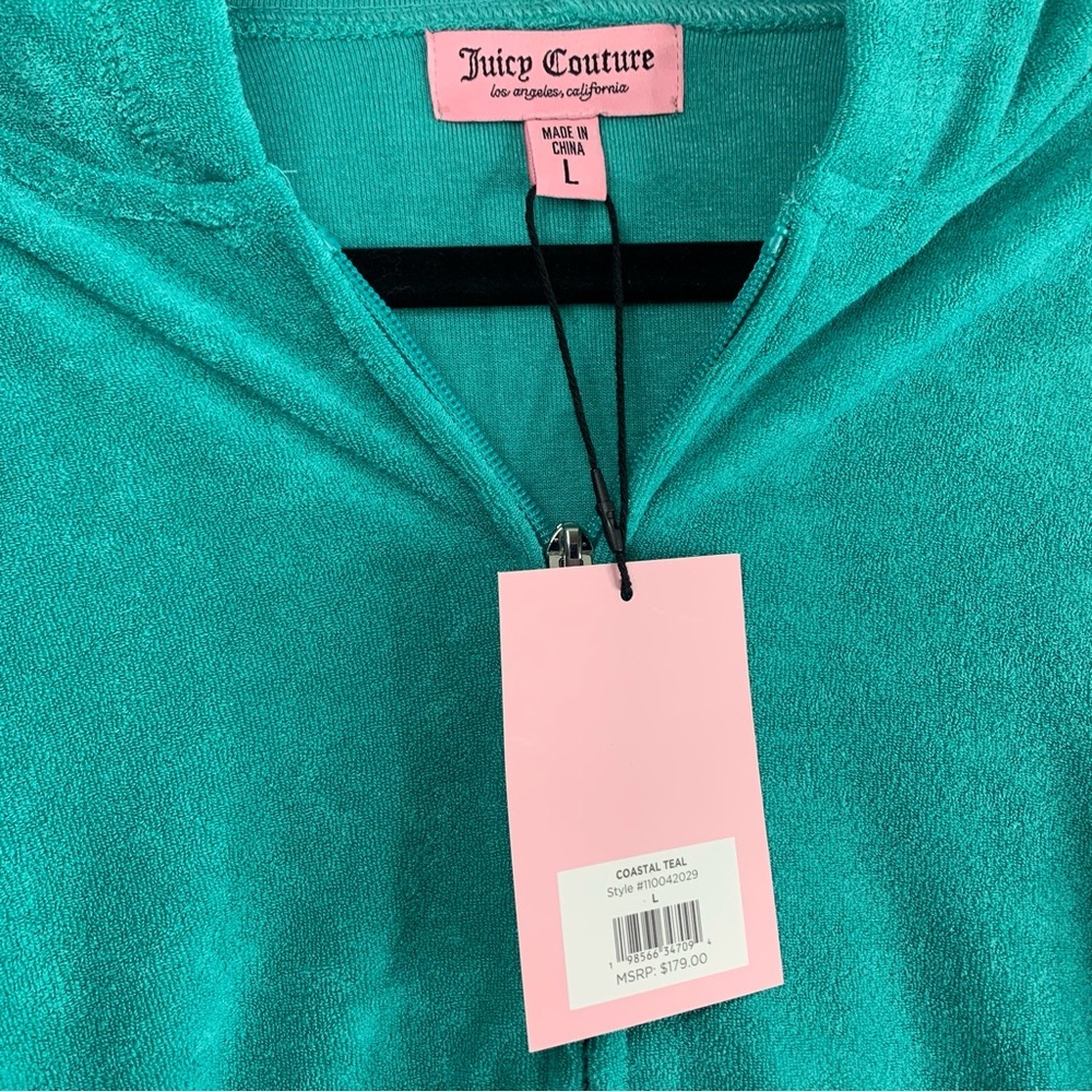 NWT Juicy Couture Terrycloth Coastal Teal Short Sleeve Hoodie & Shorts, size L - Picture 4 of 16